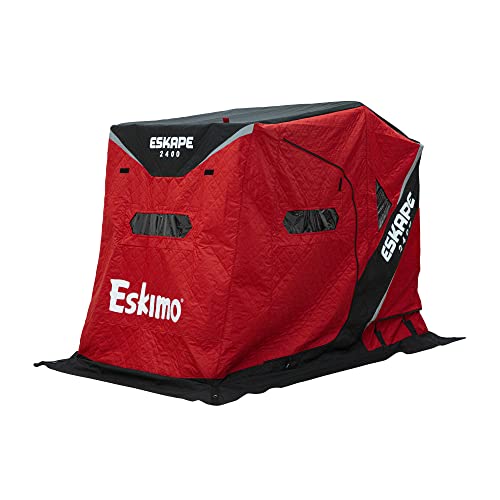 Eskimo Eskape 2400 Insulated 2-Person Ice Fishing Shelter with Sled and Bench Seat Red/Black