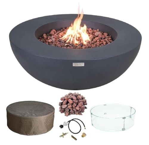 Elementi Lunar Bowl Cast Concrete Fire Table, Outdoor Fire Pit Fire Table Patio Furniture, Dark Gray (Natural Gas)