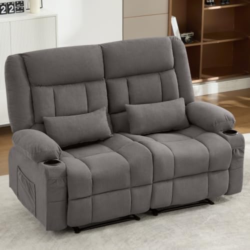 Massage Swivel Recliner Chair with Heat, Rocking, USB Port (loveseat Grey)