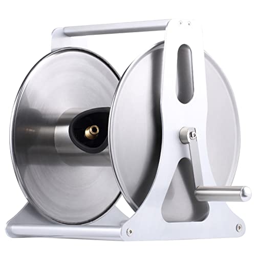 Garden Water Hose Reel Butler Swivel Bracket, Outdoor Hose Reels Storage Stand with 1/2"Heavy Duty Hose, Wall/Floor Mounted Stainless Steel Hose Reel, Mobile Patio Hoses Rack Storage Holder