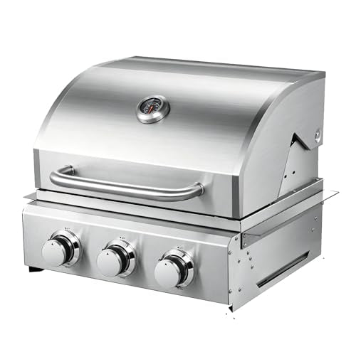 3 Burner Built In Gas Grill, Stainless Steel Propane Grill, 30,000 BTUs,Dual Fuel Compatibility(Propane/Natural), Gas Grill Outdoor Cooking