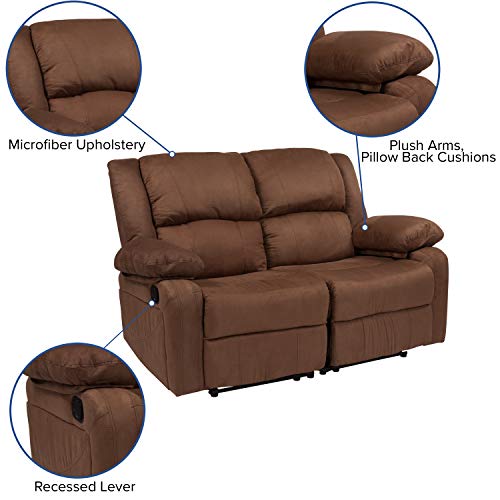 EMMA + OLIVER Chocolate Brown Microfiber Loveseat with Recliners