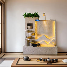 Modern Cement Water Fountain with LED Lights – 8.2ft Indoor Outdoor Garden Wall Feature, Durable Concrete Look (Left)(Left)