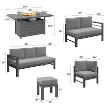 Solaste 6 Piece Aluminum Patio Furniture Set with Fire Pit Table and Ottoman Grey