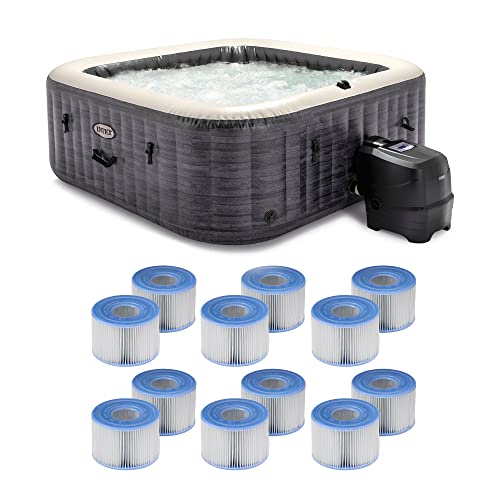 Intex PureSpa Plus Greystone Inflatable Square Outdoor Hot Tub Spa Gray