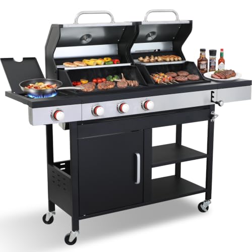 Charcoal & Gas Grill Combo with Cast Iron Grate & Plate