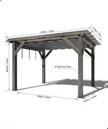 DEXSO 10' x 12' Cedar Wood Pergola with Retractable Shade Canopy Charcoal Gray