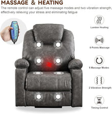 HTERWQEA Electric Power Lift Recliner Chair for Elderly with Massage and Heat, PU Faux Leather Grey Living Room Recliner with USB Ports and Cup Holders, Living Room Small Reclining Sofa