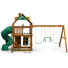 Gorilla Playsets Mountaineer Wooden Swing Set with Slides & Wood Roof Brown