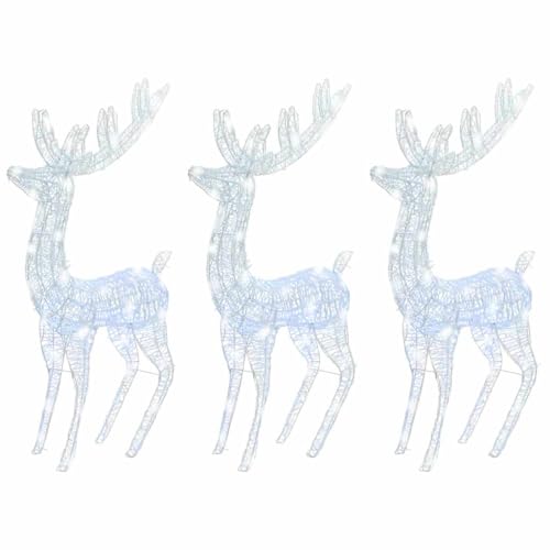 IBUQDDV Acrylic Christmas Reindeers 3-Pack, 250 LED Pre-Lit Cold White, 70.9 Inch Outdoor Decorations with 8 Lighting Effects for Garden