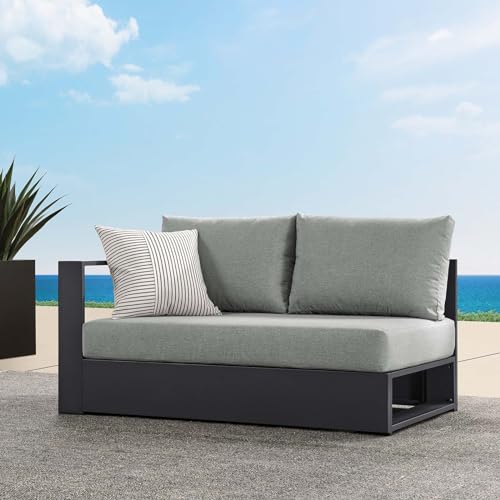 Modway Tahoe Aluminum Modular Left-Facing Outdoor Patio Loveseat Gray with Weather-Resistant Cushions, Couch for Garden Backyard, Poolside