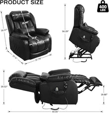 UOPYNE Power Lift Recliner Chair with Massage and Heating, Large Electric Leather Sofa for Seniors with Double Lumbar Support, Living Room Seating with USB and Remote Control
