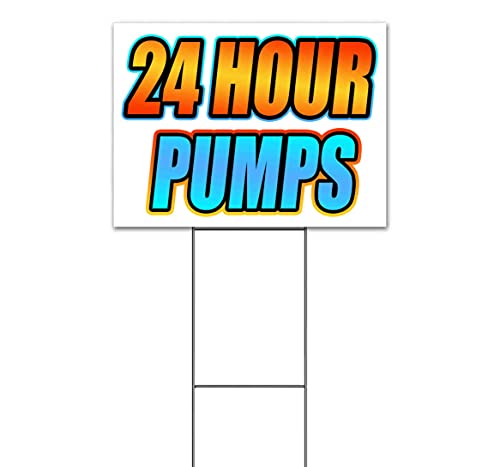 24 Hour Pumps (18" x 24") Yard Sign, Quantity Discounts, Multi-Packs, Includes Metal Step Stake, Bandit, New, Advertising, USA