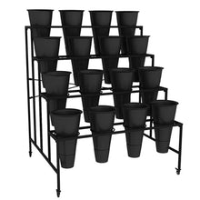 Flower Display stand with Flower Buckets, Movable Plant Cart Shelf Cut Flowers Container Shelf, Florist Plant Display Shelves Flower Shelf Ladder, Florist Bouqu（Black Frame Black Bucket-100×80×113cm）
