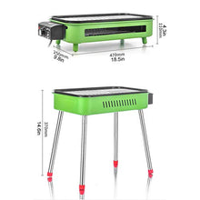 NEWCES Barbecue Desk Indoor Outdoor Electric Carbon Barbecue Grill Electric BBQ Smokeless Grill with Legs 1800W Adjustable Thermostat Removable Washable Plates 18.5 X 9.8 Green Tabletop Barbecue