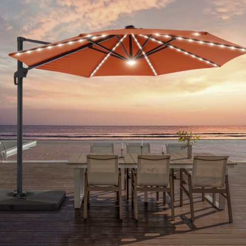 11' Lighted Cantilever Umbrella with Crank Lift Counter Weights Included