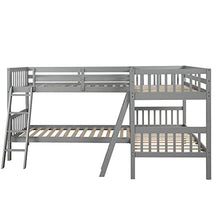 BOVZA L-Shaped Quad Bunk Bed Twin Size with Ladders & Guardrails Grey