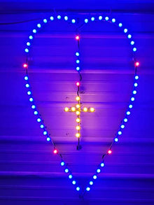 Heart Shaped LED Lighted Outdoor Rosary - Gold Cross