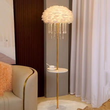 ZHONGCHENGWU Floor Lamp Feather Floor Lamp with Side Table, 63" Romantic Lighting for Living Room(White)