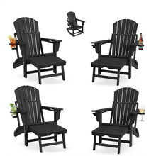 GAOMON 4-in-1 Folding Adirondack Chair Set of 4 HDPE, with Retractable Ottoman & Cup Holder, All-Weather Outdoor Patio Rocking Chairs for Lawn, Porch, Poolside, Black (4 Pack)