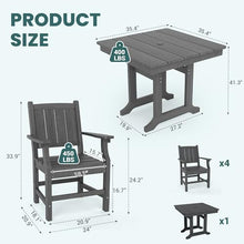 Pamapic 5 PCS Outdoor Dining Set HDPE Table and Chairs with Umbrella Hole Grey