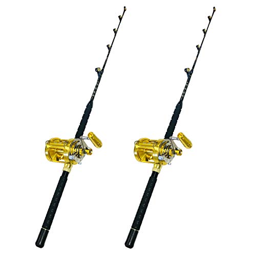 EAT MY TACKLE 50 Wide 2 Speed Fishing Reels on 60-80 Pound Tournament Rods Black (2 Pack)