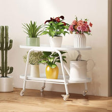 OJKJGYTF 2 Tier Metal Plant Stand Indoor Outdoor Plant Shelf Multi-Functional Shelf Plant Stands Modern Creative Flower Stands with Wheels Waterproof Display H