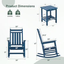 Furnimart Outdoor Rocking Chairs Set of 2 with Side Table, HDPE Oversized Rocking Chair for Adults, High Back Porch Rocker Weather Resistant for Patio, Garden, Lawn, Blue