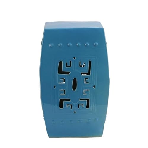 LINKIO Garden Stool Ceramic Decorative Garden Stool - Embroidered Pier Dressing Stool with Carved Hollow Design, Color Glaze Drum Cooler for Outdoor Use Ottomans(Blue)