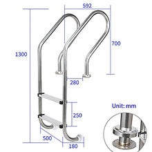 Swimming Pool Ladder Stainless Steel Swimming Pool Handrail with 2 Anti-Slip Pedal Thickness 1.2mm for 70-90cm Pool/Silver / 1300x500x180mm (Silver 1300x500x180mm)