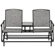Gardenised Two Person Outdoor Double Swing Glider Chair Set with Center Tempered Glass Table, Loveseat Lawn Rocker Bench