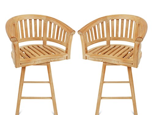 Windsor Teak Furniture Premium Grade A Teak Kensington Curved Arm Swivel Bar Chair Set of 2