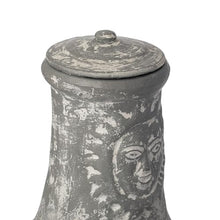 Outdoor Clay Chiminea Fireplace Sun Design Wood Burning Fire Pit with Sturdy Metal Stand, Barbecue, Cocktail Party, Cozy Nights Fire Pit, Gray