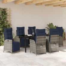 YNGBHFNOP Modern 7-Piece Outdoor Dining Set with Cushions, Grey and Black Rattan Patio Furniture Set, Adjustable Reclining Chairs and Glass Table for Garden, Terrace, Backyard