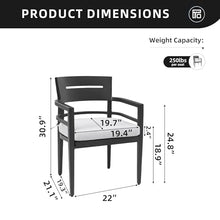 Seeheool Outdoor Patio K/D Aluminum Stationary Dining Chairs 4PCS with Outdoor-Grade Sunbrella Fabric Cushions, Tapered Feet, Ember Black
