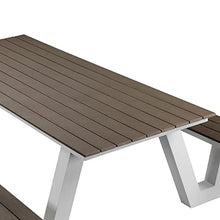 Benzara Limo 86 Inch Picnic Table, Smooth Gray Polyresin Slats, Aluminum Frame