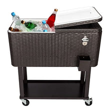 80QT Rolling Cooler with Shelf, Rattan Ice Chest on Wheels, Portable Party Bar Drink Cooler Cart with Bottle Opener, Large Cooler with Wheels for Outdoor BBQ, Picnic, Pool, Brown