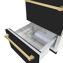 ZLINE Autograph Edition 24 in. Touchstone 168 Can Outdoor-Rated Dual Refrigerator Drawer with Black Matte Doors and Polished Gold Handles (RDSOZ-BLM-24-G)