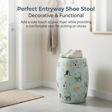 Ceramic Garden Stool Cat Print Indoor Outdoor Side Table Shoe Changing Seat