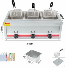 10/20/30L Large Capacity Gas Fryer, Stainless Steel LPG Fryer For Home And Commercial, Adjustable Firepower, With Baskets And Lids, For Chips Donuts Fish, Easy Clea