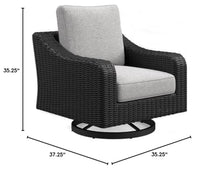 BOWERY HILL Outdoor Swivel Lounge Chair with Cushion, 360-Degree Swivel, Black Resin Wicker and Aluminum Frame, UV-Resistant Nuvella Fabric, Powder-Coated Finish, 35" W x 37" D x 35" H, Patio Seating
