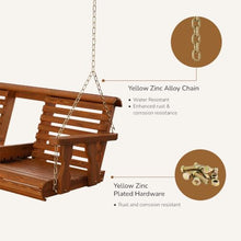 Porchgate Amish Heavy Duty Console Porch Swing with Fold Down Cup Holders in Cedar Stain - Amish Made in The USA from Treated Pine, Hanging Chains Included