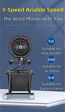 11 Gallon Water Tank Portable Misting Fan with 90 Degree Oscillation, Industrial Pedestal Fan with Wheels, for Residential, Commercial, Restaurant and Industrial Mis
