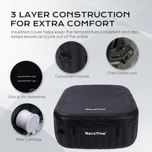 RELXTIME Inflatable Hot Tub 2-3 Person 110 Air Jets, Portable Blow Up Hottub for Backyard, Built in Heater Pump, Square Outdoor Spa, Cup Holder, 2 Filters, Black