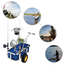 Erxewim Outdoor Fishing Cart with Wheel, Collapsible Folding Wagon Cart Heavy Duty, Aluminum Wagon, Rod Holders Trolley for Garden Camping Beach Sports