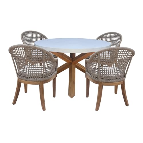 Outdoor Teak Patio Furniture Set with a Round Table and 4 Chairs - Natural