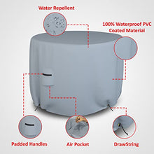 Round Patio Table Cover 18 Oz Waterproof - 100% Weather Resistant Outdoor Round Table Cover with Air Pocket and Drawstrap for Snug Fit (72" Dia x 28" H, Grey)