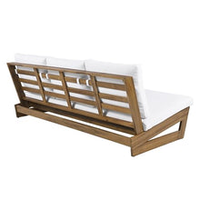 Christopher Knight Home Wicos Modern Acacia Wood Outdoor Sofa with Cushion, Wood Patio Sofa Chair Armless Design, Garden Backyard Outdoor Lounge Sofa Couch with Water-Resistant Cushion, Teak+White