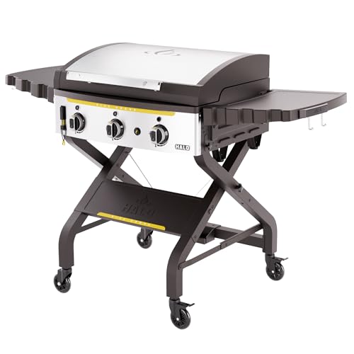 HALO Elite3B Outdoor Griddle | 3 Burner, 6 Cooking Zones | Large Surface with Warming Rack | 564 sq. in. (28.19″ x 20″) Wind-Proof Cooking Surface | Propane and Natural Gas Grill | HZ-1002-XNA