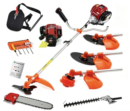 GX35 4 Stroke Engine Brush Cutter, Professional Gas Powered Weed Wacker with Metal Blade, Long Reach Shaft and Comfortable Harness